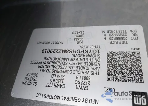 2021 Cadillac Xt6 Premium Luxury из США, поврежденный, VIN 1GYKPDRS8MZ229019